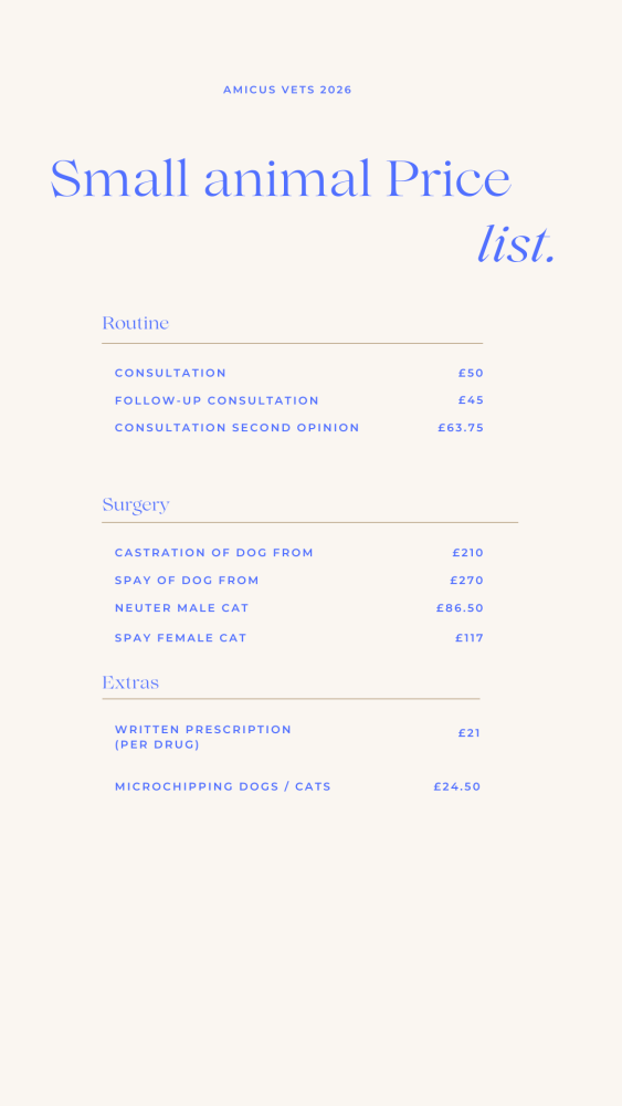 Small Animal Price List
